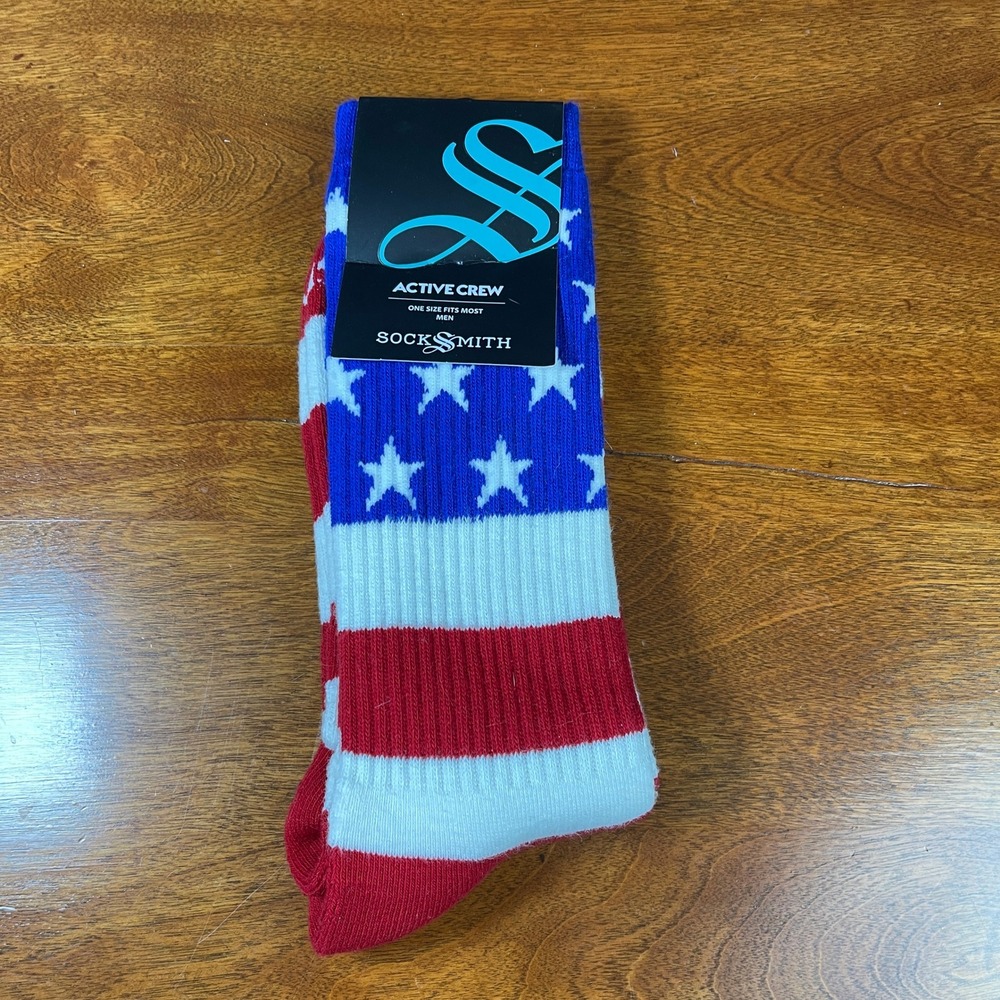 American Flag USA Socksmith Mens‎ One Size Fits Most NWT Active Crew Socks